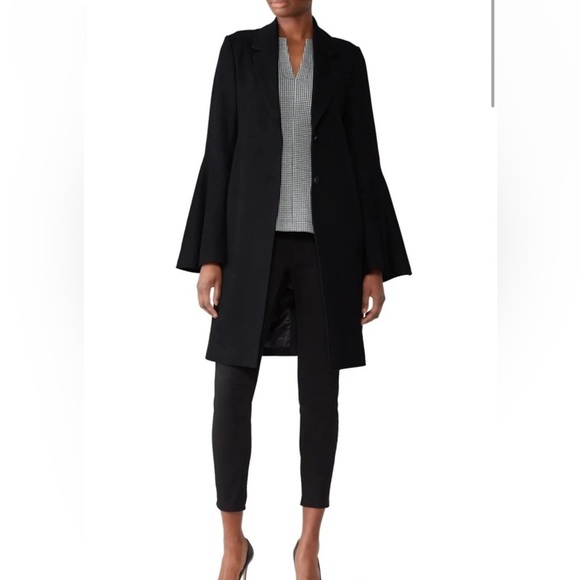 Derek Lam Black Bell Flare Sleeve 100% Wool Pea Coat Jacket Size Italy 40 US 4 - Picture 2 of 9